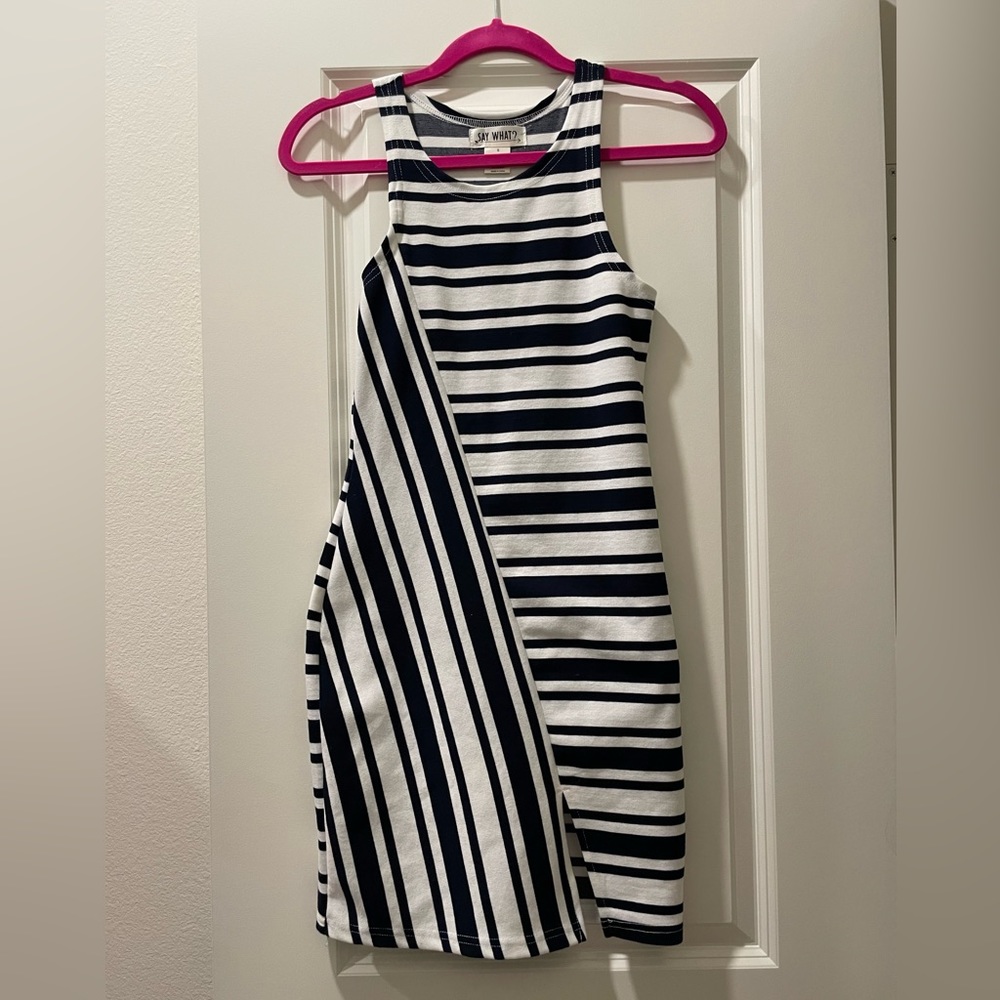 Navy white stripes mini stretchy dress